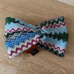 Missoni Zigzag Headband Multicolor Knit Twist Front Authentic